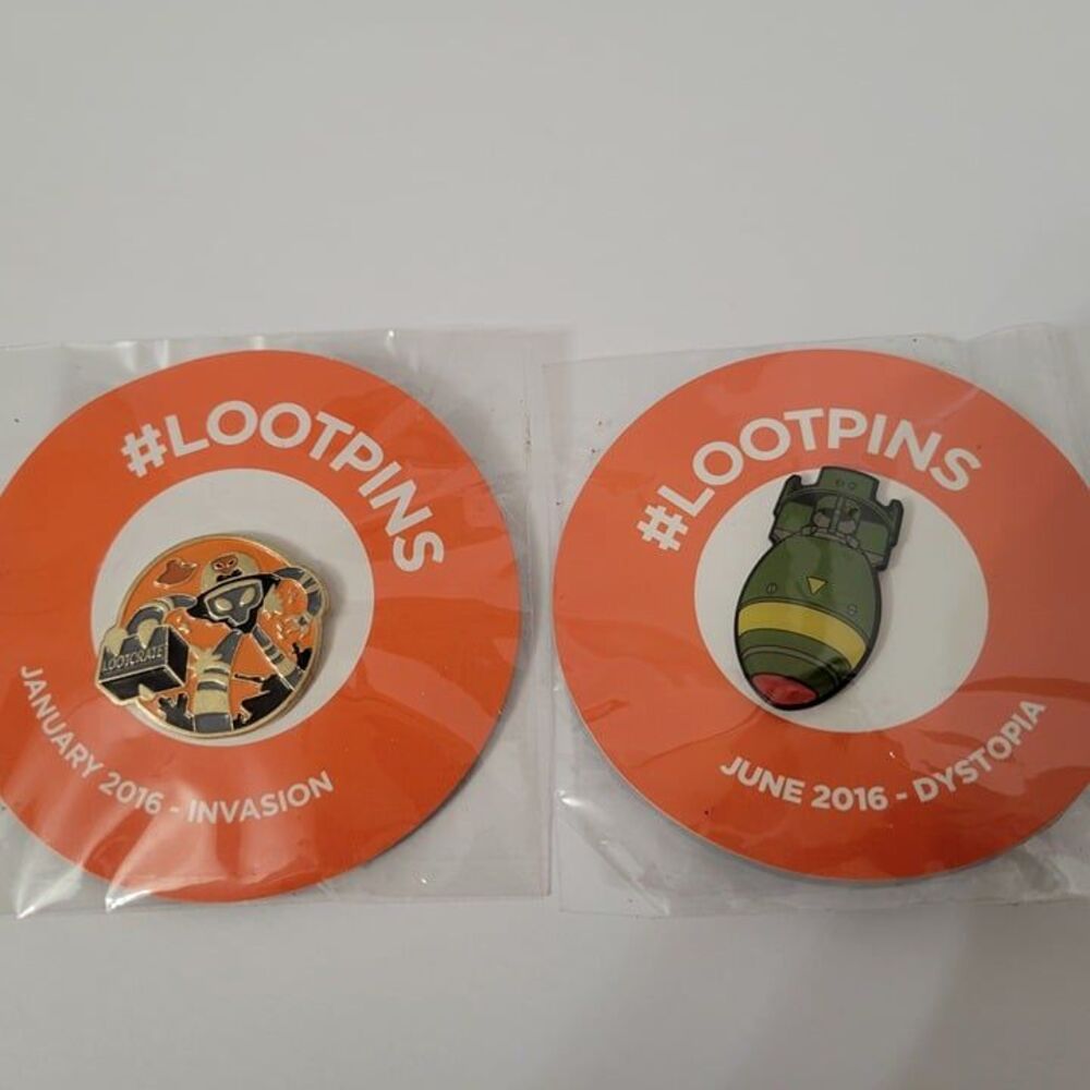 Lot of 2 Loot Crate Pins Dystopia Atom Bomb & Invasion Alien Attack - 2016 NEW